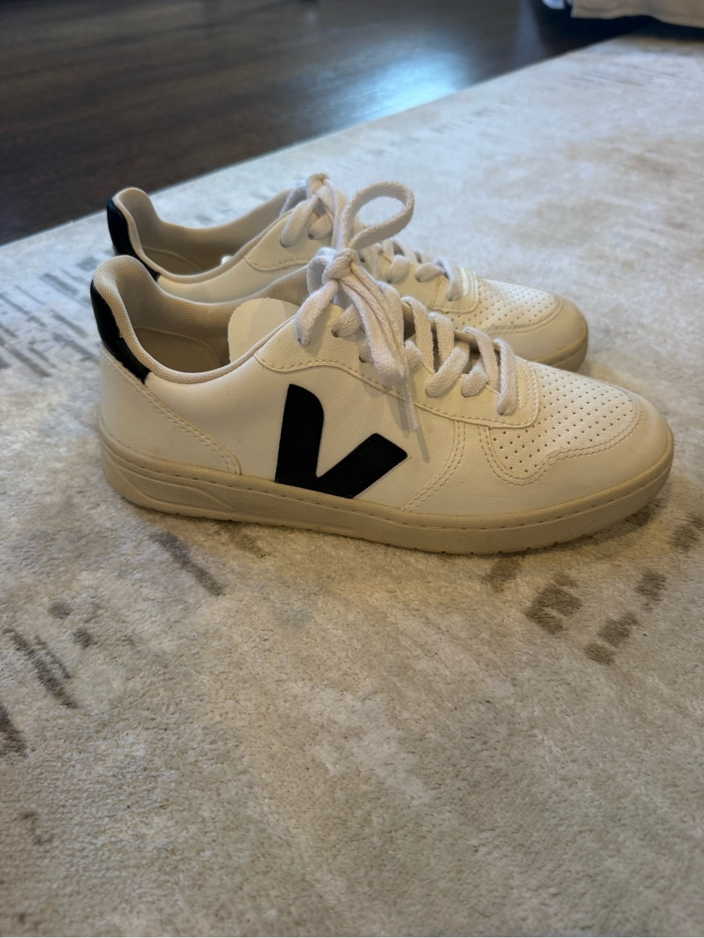 Veja White Leather Sneakers with Black V Logo - Women's